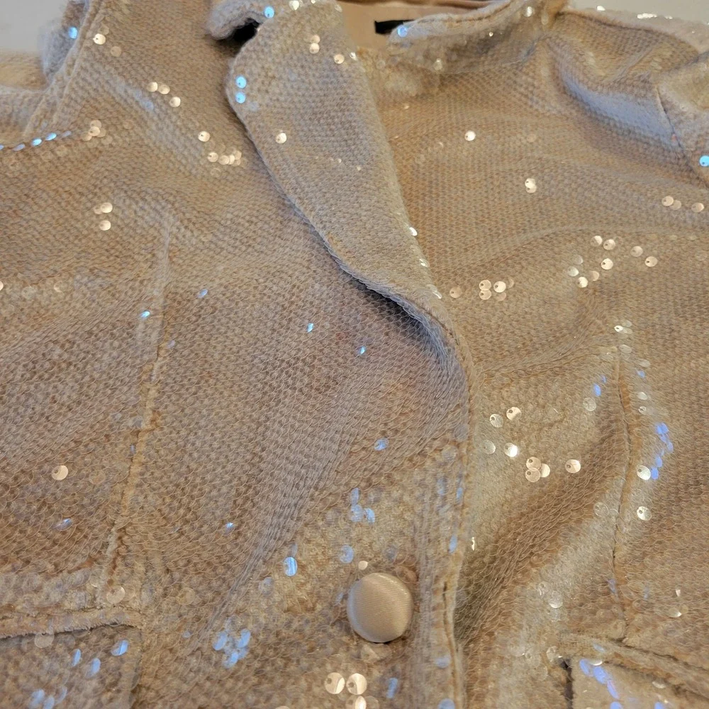 Lulus Sequin Blazer Jacket Womens Small Champagne Gold Ruched Sleeve Party - Picture 15 of 16